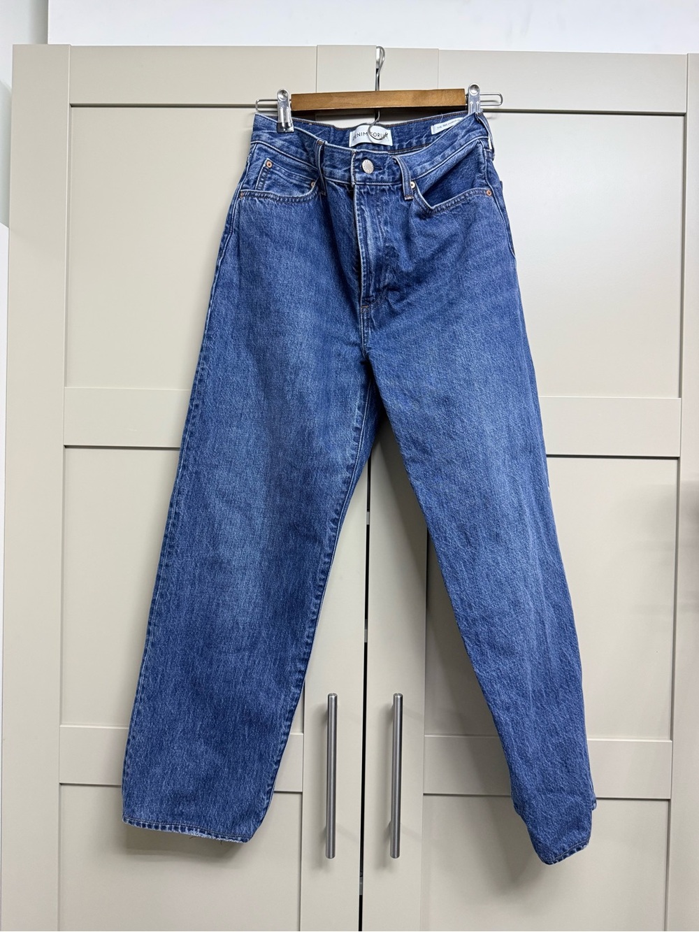 DENIM FORUM ARITZIA High-Rise Straight Leg Jeans in Medium Blue 26